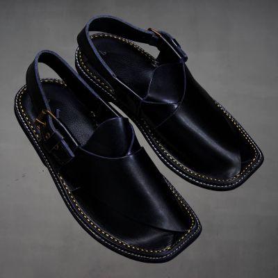 Chappal en cuir noir pour hommes