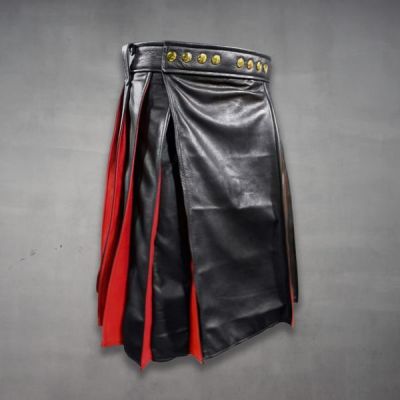 Leather Pleated Kilt Black and Red