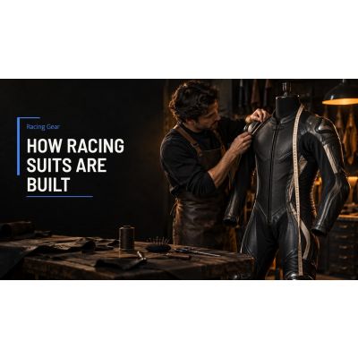 カラフルなパネルのMotoGPスタイルのレザーレーシングスーツ