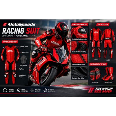 Motorcycle racing gear storage and custom suit selection for track riders