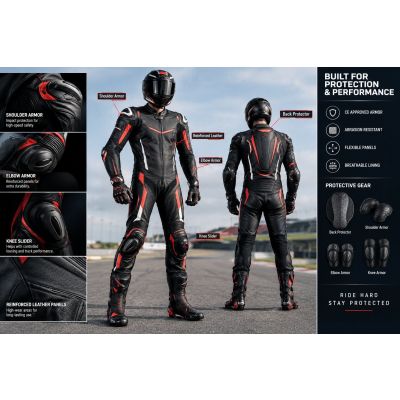 Motorcycle racing suit with CE armor protection for high-speed track and road riding