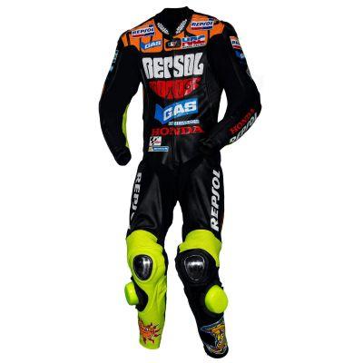 Macacão de couro preto para motociclismo Valentino Rossi Honda MotoGP