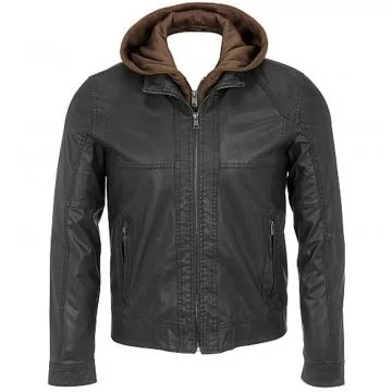 Men s Leather Hooded Jacket Classic Motorcycle Style