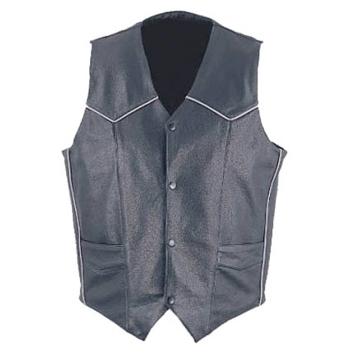 Classic Leather Rider Vest with White Piping