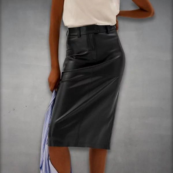 A line leather skirt midi best sale