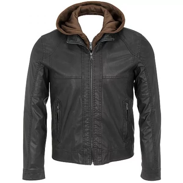 Leather Hooded Jacket Men