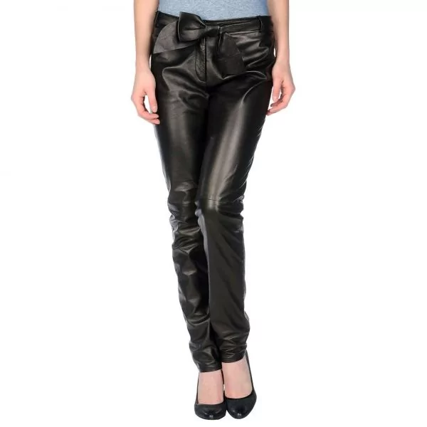 Womens Black Leather Pants With Leather Belt