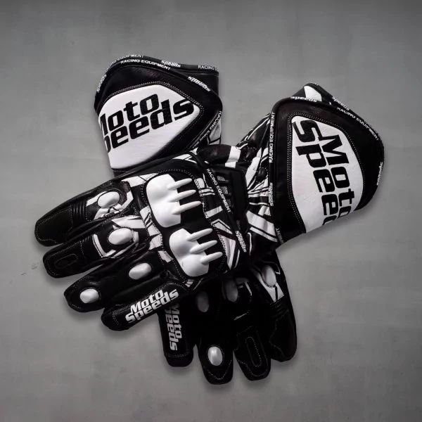 Black and white motorcycle gloves on sale