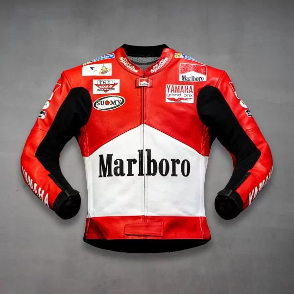 Marlboro Handmade White/Red Racing 100% Leather Jacket For shops Men (XL)