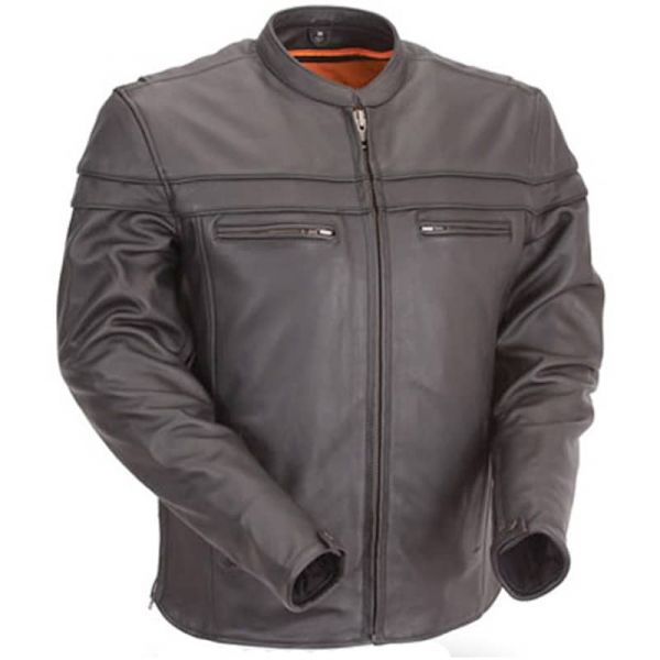 Chinese collar leather jacket for mens best sale