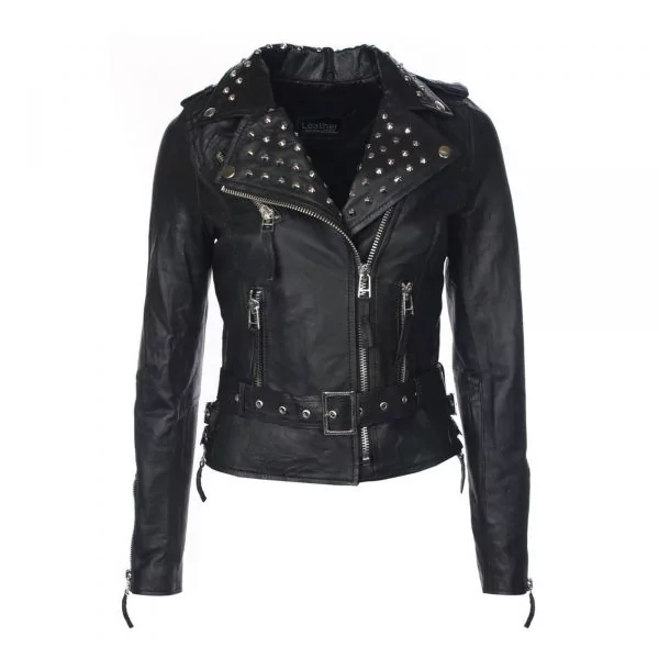 Studded Biker Jacket for Women Trendy Short Leather Look