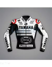 Veste moto noire et blanche