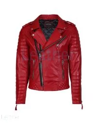 Biker Men Red Quilted Leather Jacket front