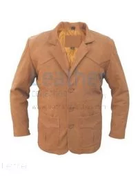 men leather blazer brown
