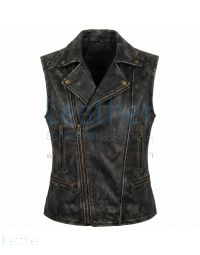 Furiosa Black Distressed Leather Vest front view