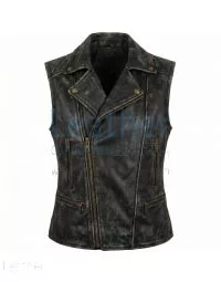 Furiosa Black Distressed Leather Vest front view
