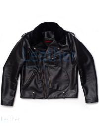 Chaqueta De Cuero Con Cuello