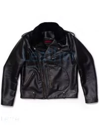 black leather jacket with fur collar