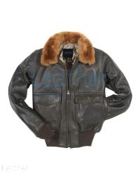 Ladies Fur Collar Leather Bomber Jacket front view