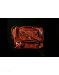 Leather Tour bag front view with strap