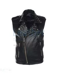 Men Studded Collar Biker Leather Vest Front view