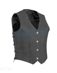 Perforated Motorcycle Leather Vest front view