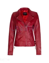 Red Vintage Biker Leather Jacket front view