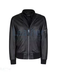 Sage Leather Bomber Jacket front view