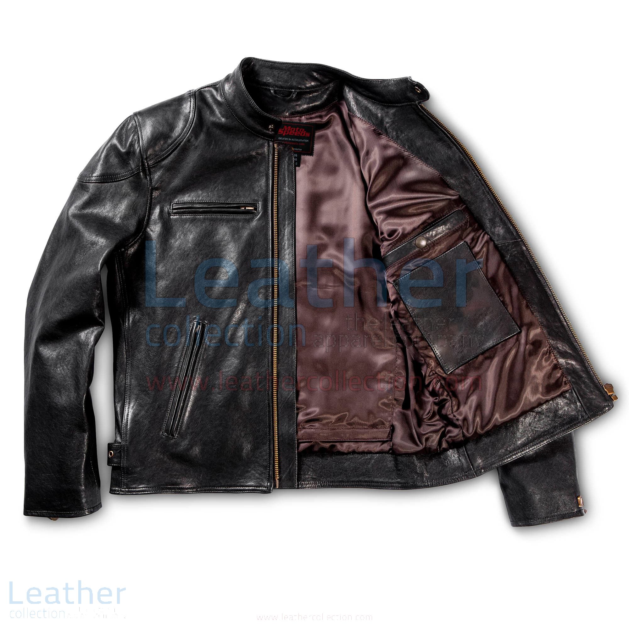 Black cafe racer leather jacket outlet