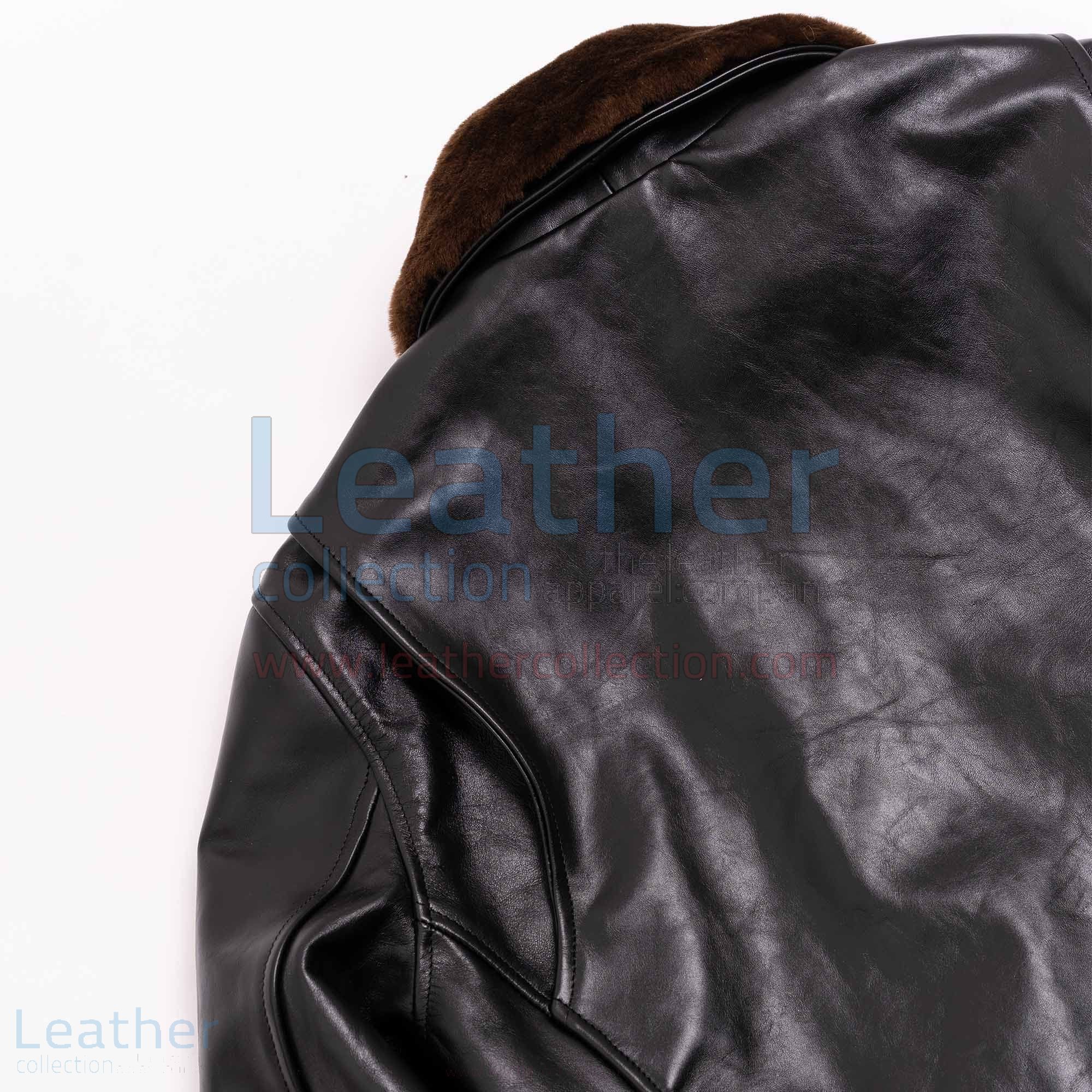 Espresso Black Leather Fur Collar Jacket for Men