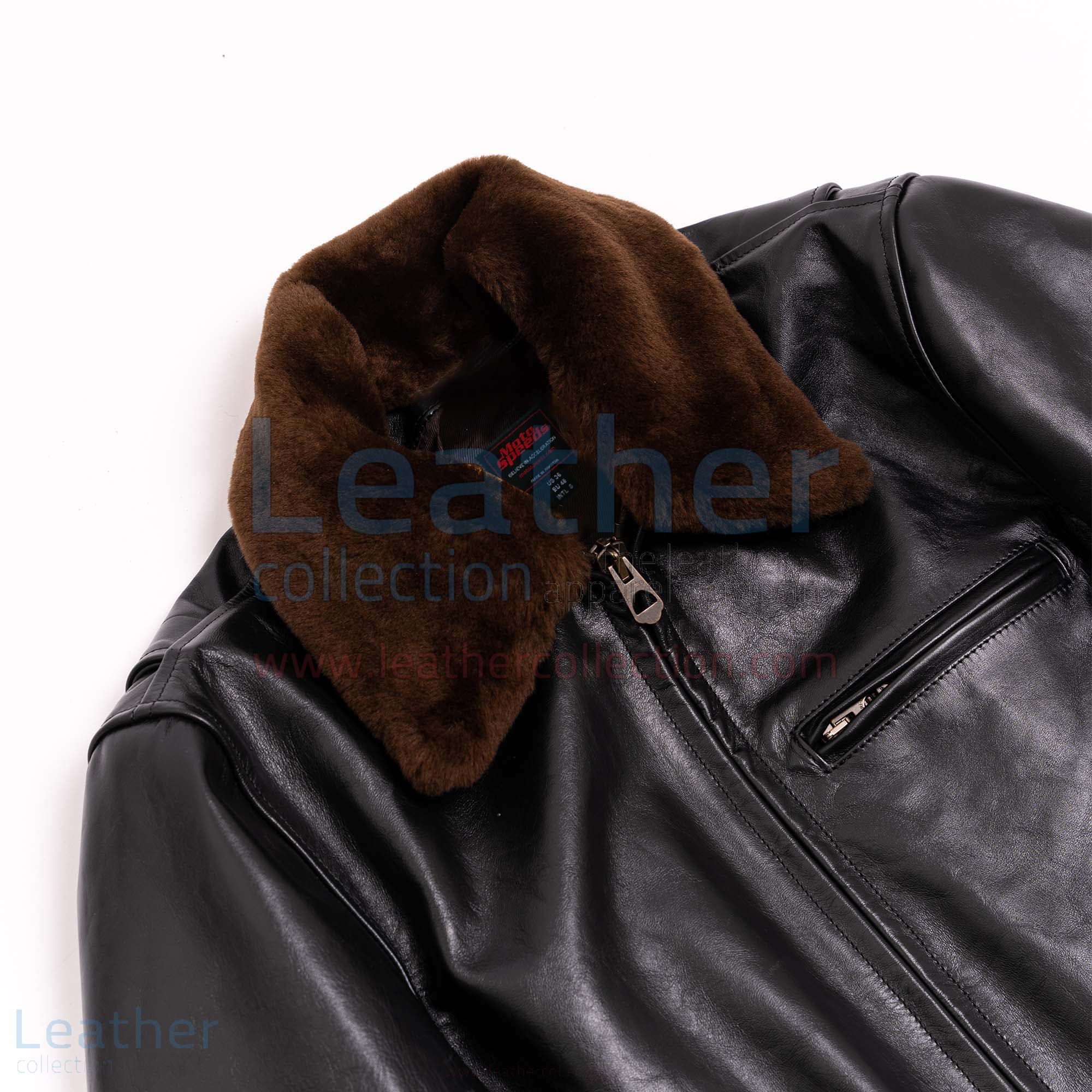 Black leather fur collar jacket clearance