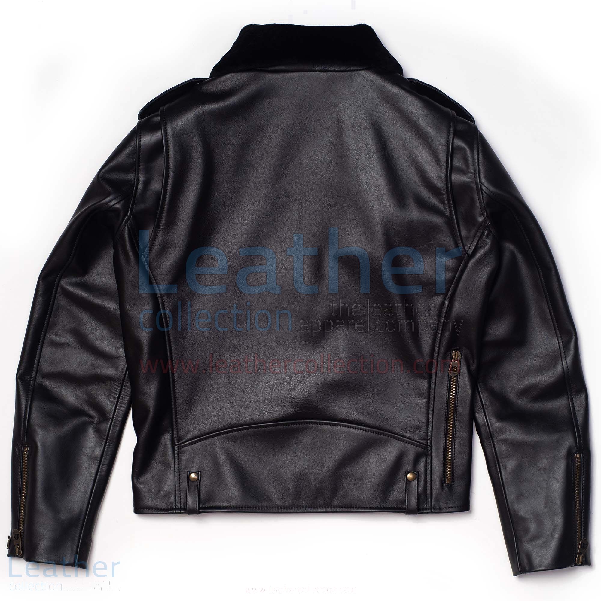 Men s Classic Black Leather Fur Collar Jacket URBAN MotoSpeeds