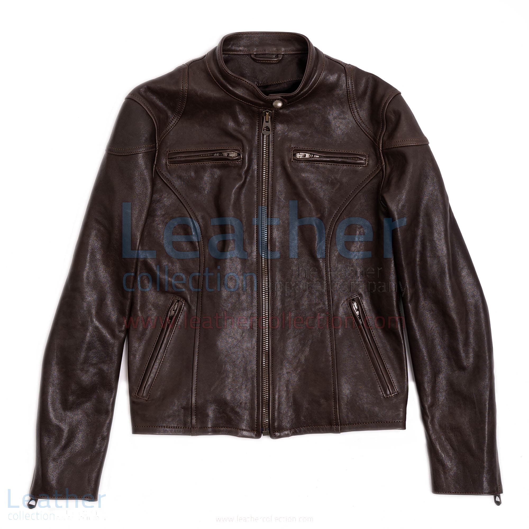 Brown Leather Cafe Racer Jacket for Women MotoSpeeds