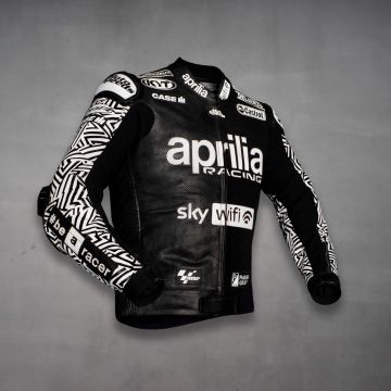 Aleix Espargaro Schwarz-Weiße Motorradjacke WT 2022