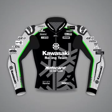 Alex Lowes 2022 motorcycle jacket, Kawasaki WSBK replica, front view