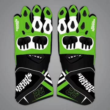 Matching Alex Lowes WSBK 2024 gloves in black and green, top view