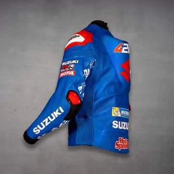 Alex Rins blue MotoGP replica jacket, left back view