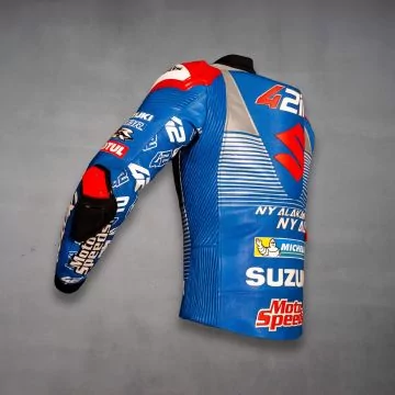 Alex Rins 2020 Suzuki leather racing jacket, left back view