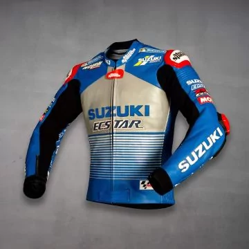 Alex Rins 2020 Suzuki leather racing jacket, left view