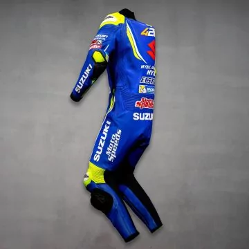 Alex Rins Suzuki MotoGP 2018 race suit, left back view