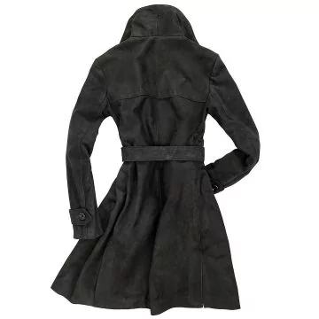 läder trenchcoat för kvinnor svart