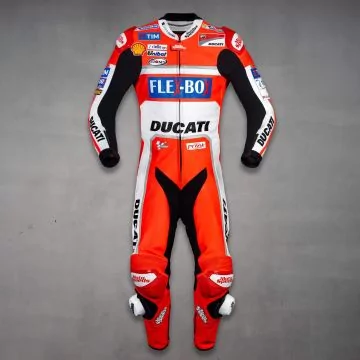 Andrea Dovizioso 2017 MotoGP-drakt, Ducati replika i rødt og hvitt, forfra