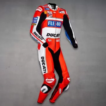 Rød og hvit Dovizioso Ducati racingdrakt, høyre side