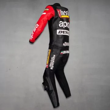 マックス・ビアッジ アプリリア レーシングスーツ 黒×赤 左側面