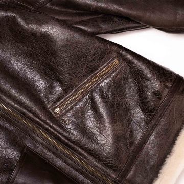 Aviator B-3 Shearling Jacket Brown side zip pocket