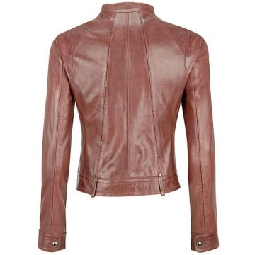 Banded Collar Scuba braune Lederjacke für Damen