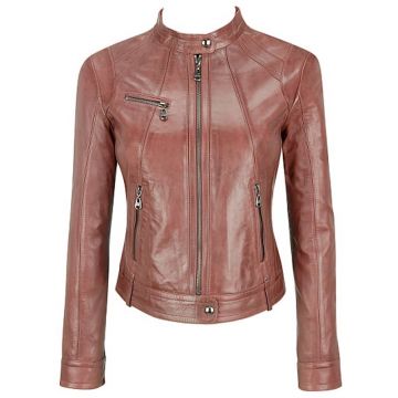 Jaqueta de Couro Marrom Feminina
