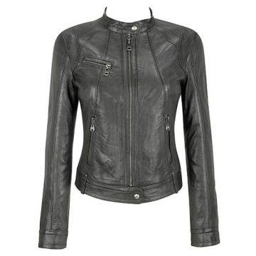 Banded Collar Lederjacke