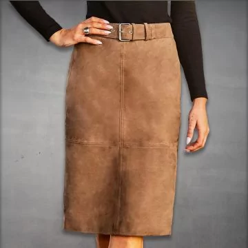 Beige Suede Pencil Skirt for Women – Leather Collection