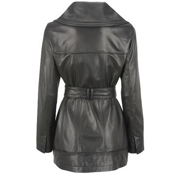 Gürtelter Leder-Duffle-Mantel